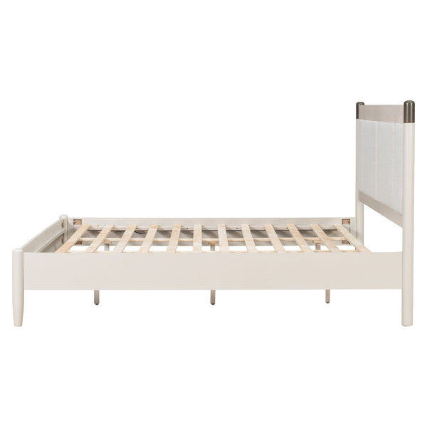 English Elm Solid Pine King Platform Bed with Upholstered Headboard and Industrial Metal Accents Grey,Light Grey N770PK361419E