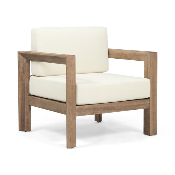 English Elm Christopher Knight Home® - GENSER Club Chair Beige Brown Acacia Wood Weather-Resistant Open Slat Seating Durable Outdoor Accent 65728.00DLBGE