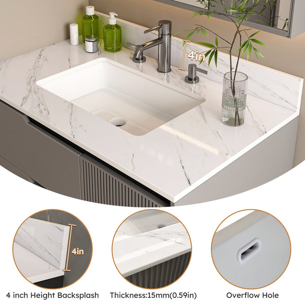 English Elm 37 Inch Marble Vanity Top – Elegant Bianco Carrara Stone With Undermount Sink & Pre-Drilled Holes W2700P194075