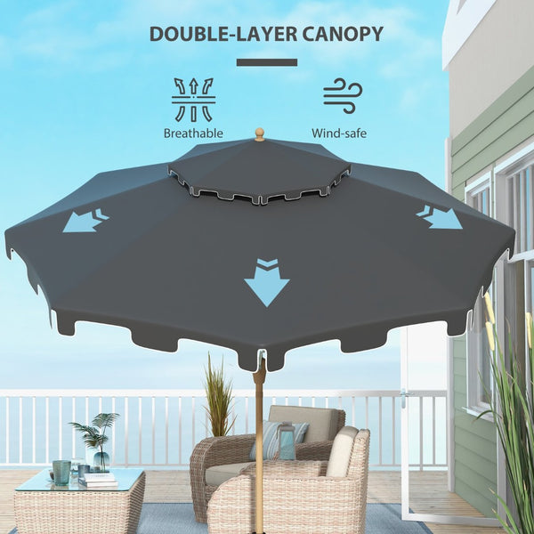 English Elm Outsunny 9' Patio Umbrella With Tilt Crank, Double-Top Vented Canopy For Ultimate Outdoor Comfort W2225P217593-GIGA