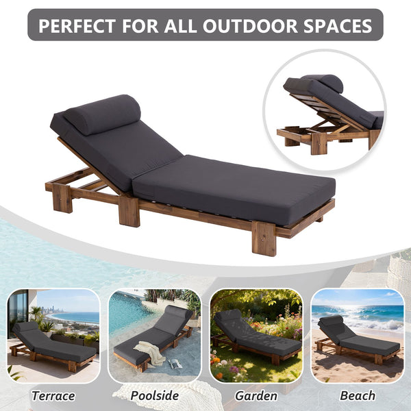 English Elm U_style Solid Acacia Wood Outdoor Lounge Set Adjustable Reclining Poolside Chairs with Headrest Dark Gray WY000483AAE