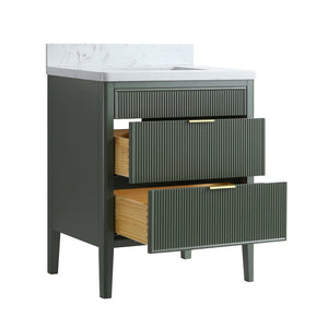 English Elm Fully Assembled 30'' Green Bathroom Vanity With Solid Wood & Engineered Marble Top - Elegant Storage Solution W1826P308974