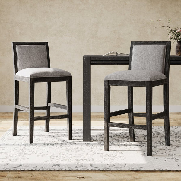English Elm Christopher Knight Home® - 30.5 Inch Bar Stools Set of 2 with Upholstered Fabric Seats, Rubberwood Frame, 30.5" Height, 300 lb Capacity Black+Grey N780P192217B