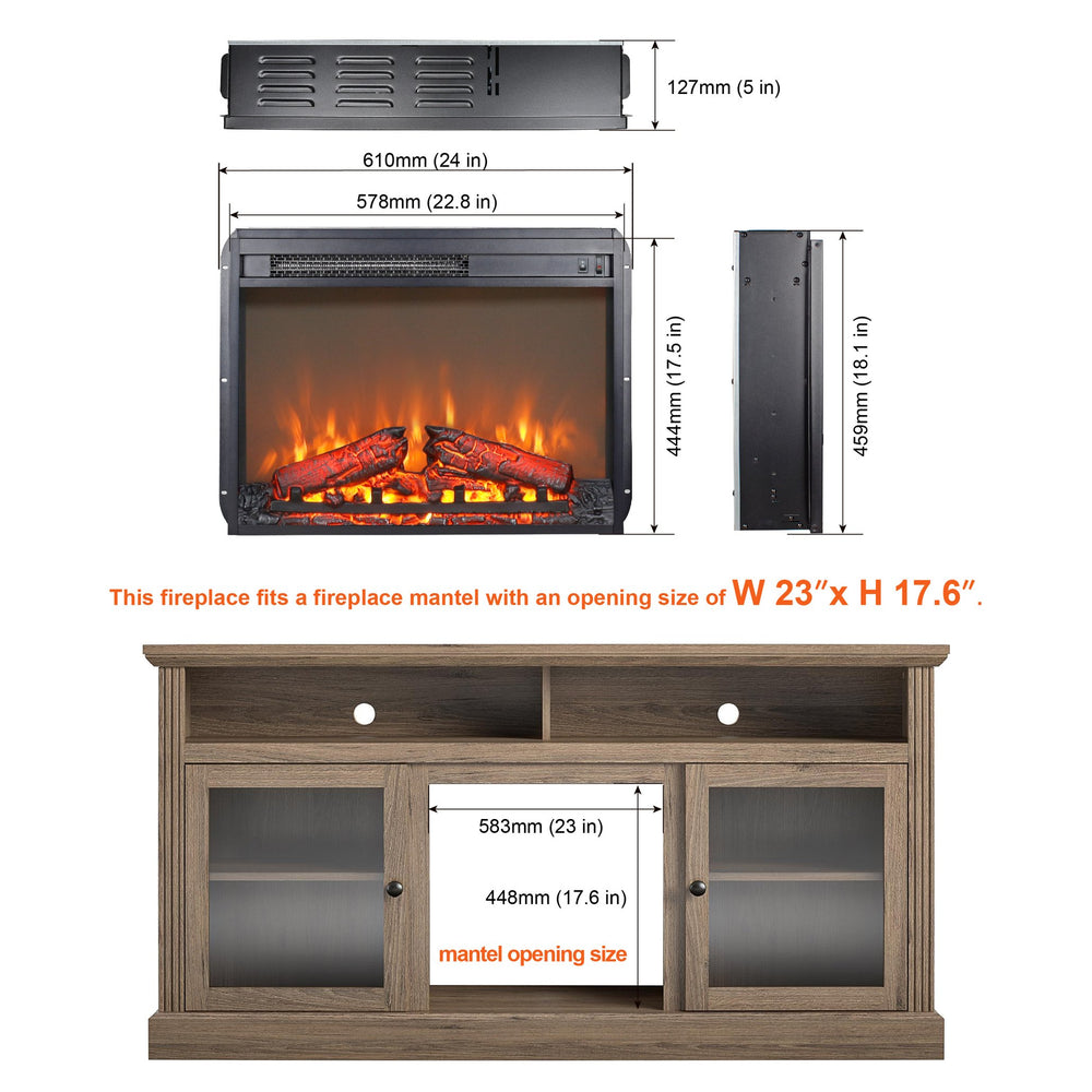English Elm 23 Inch Electric Fireplace Insert with Flickering Log Flame and 5000 Btu Heater W1769P255456