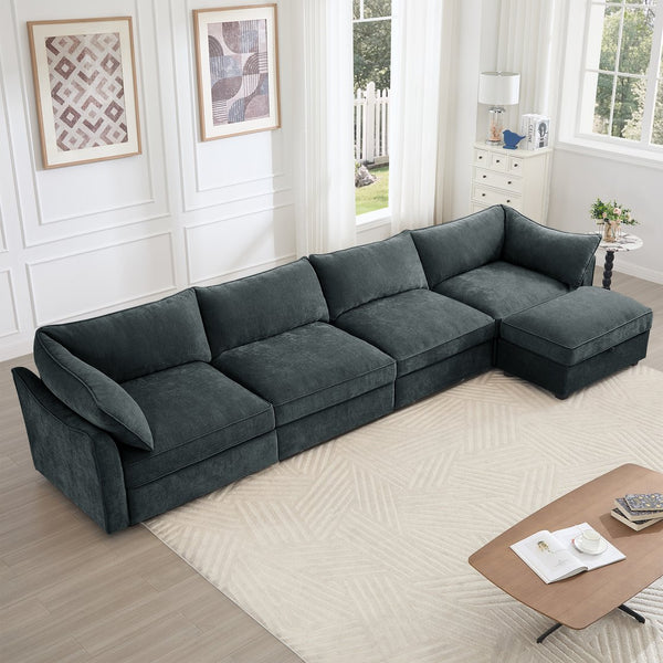 English Elm L-Shaped4Seatersectional Sofa - Modern Chenille Couch With Movable Ottoman & Hidden Storage Solutions W3041S00200