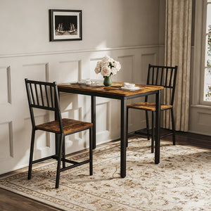 English Elm Dining Table Set 3 Piece Industrial Steel Frame with Melamine Top for Kitchen Nook Rustic Brown W1162P424861