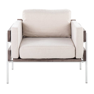 English Elm Accent Chair Farmhouse Style with Cream Upholstery Grey Wood and White Metal Base B202S02194