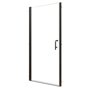 English Elm 36-38 in Frameless Pivot Shower Door Clear Glass Matte Black Hardware Reversible Swing W63777051