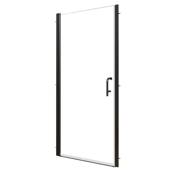 English Elm 36-38 in Frameless Pivot Shower Door Clear Glass Matte Black Hardware Reversible Swing W63777051