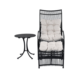 English Elm Christopher Knight Home® - 3 Piece Wicker Patio Set with Cloud-Like Cushions, Acacia Top Table, Rust-Resistant Steel Frame Beige+Black N780P209442B