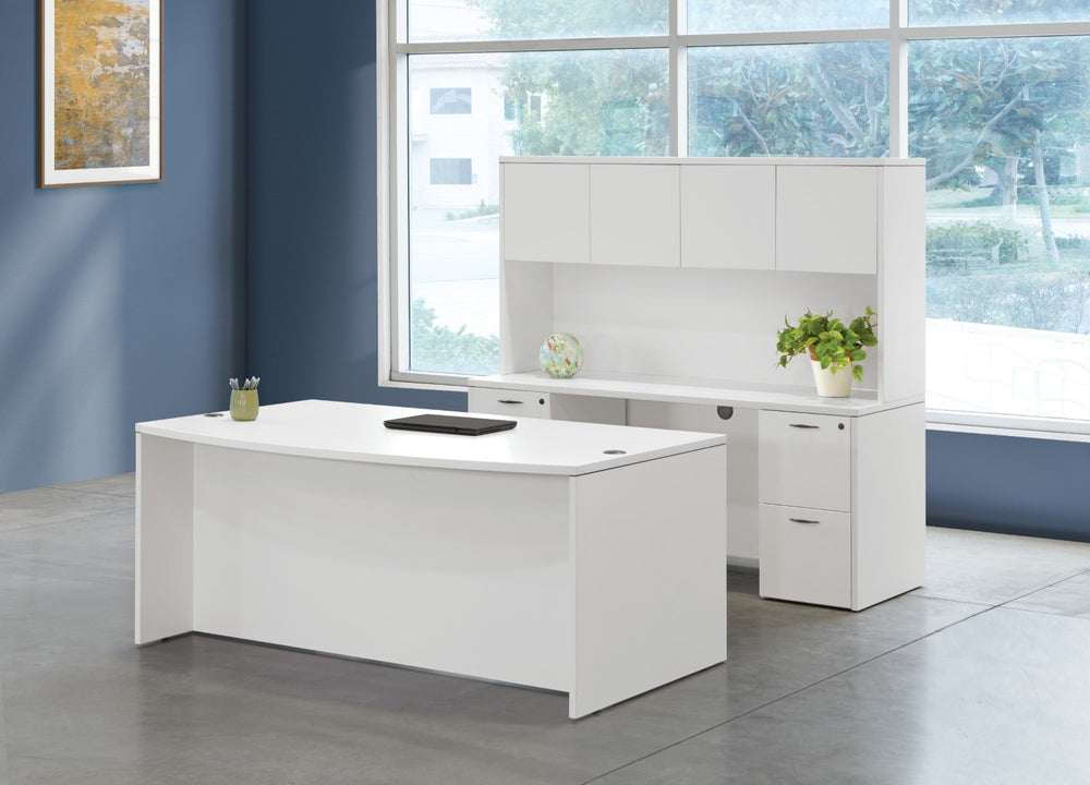 OSP Home Furnishings Napa Executive Workstation with Overhead Storage Wire Management and Locking Pedestal White NAPWHT-TYP11