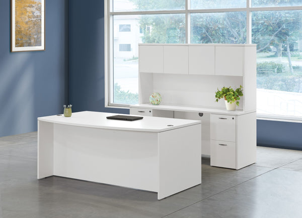 OSP Home Furnishings Napa Executive Workstation with Overhead Storage Wire Management and Locking Pedestal White NAPWHT-TYP11