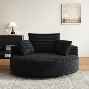English Elm 55''l 55'l Faux Rabbit Fur Corduroy Swivel Lounge Chair Cloud Foam Seat for Bedroom Black W834S00448