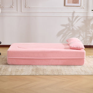 English Elm 71-inch plush folding sofa bed with high-density foam, faux fur futon convertible for guests and yoga Pink W1829P362300