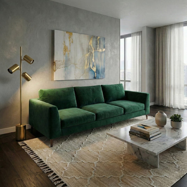 English Elm Harmony Triple Spot Floor Lamp Brassed Gold Metal Base for Living Room Ambiance B183P230915