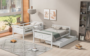 English Elm Twin Pine-over-Full Bunk Bed with Attached Ladder, Trundle & Full-Length Guardrail for Space-Saving Rooms White SM000208AAK-1