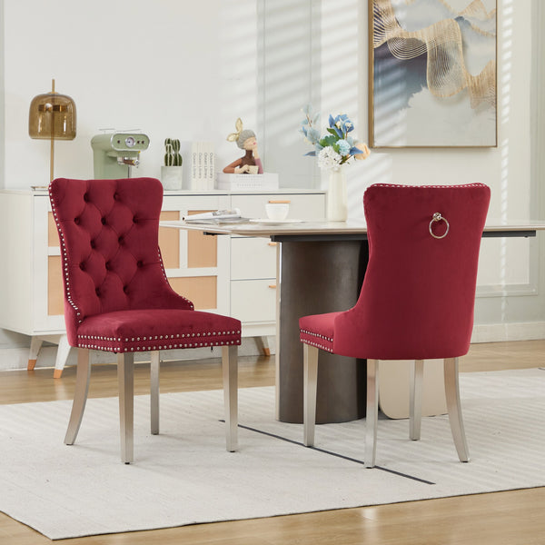 English Elm Nikki Velvet Tufted Dining Chair with Chrome Legs, Nailhead Trim, Plush High-Rebound Seat Comfort WINE RED W1143P369090