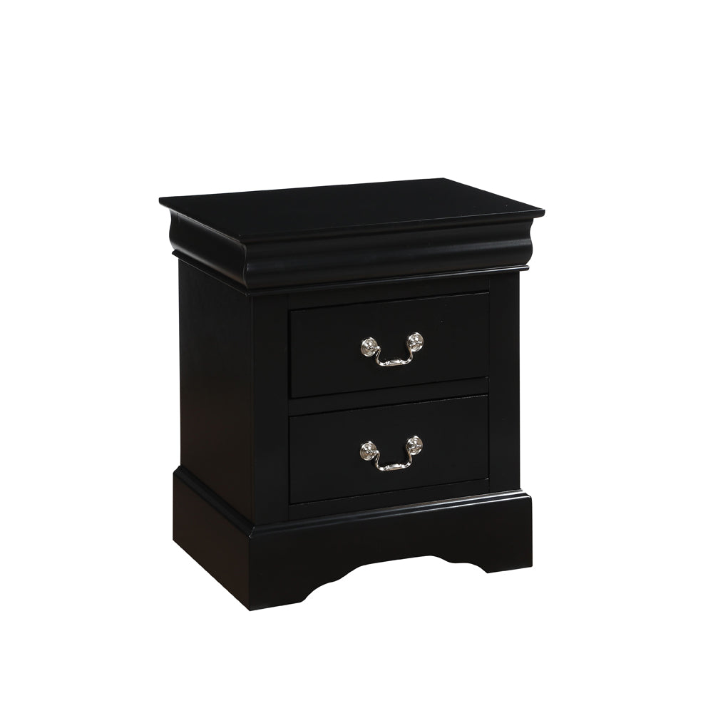 English Elm Louis Black Finish Philippe III Nightstand with 2 Drawers, Brushed Nickel Handles, Durable Dovetail Construction B2726P257333