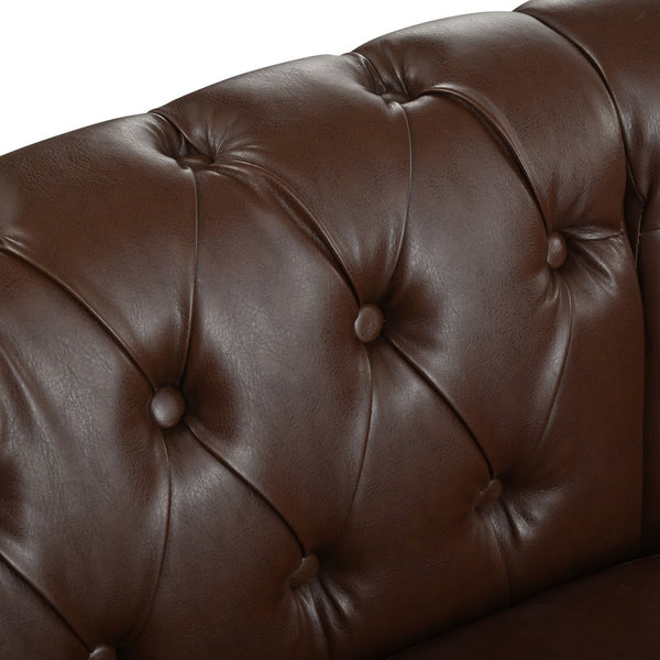English Elm Sectional Chesterfield Sofa with Tufted Back Nailhead Trim Pu Leather 5 Seat Living Room Dark Brown W680S00113