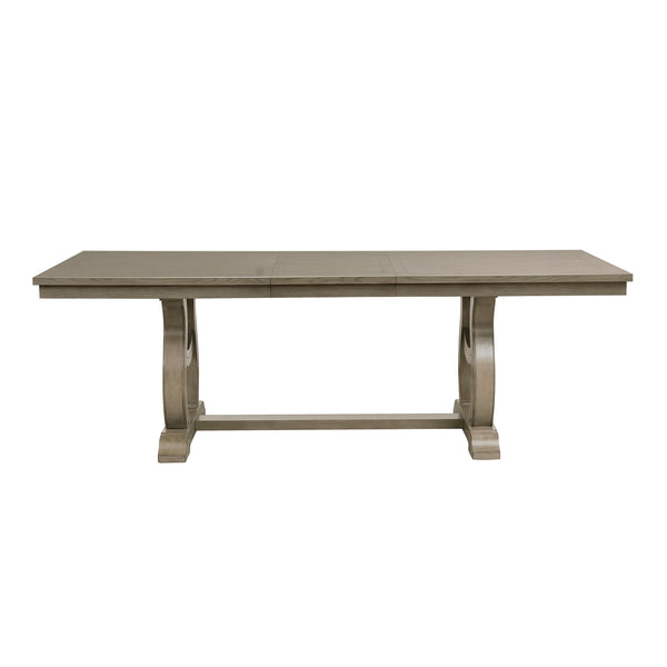 English Elm Classic Oak Veneer Trestle Dining Set Seats Six with Tufted Nailhead Upholstered Chairs B011S02338
