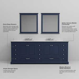 English Elm Navy Double Bath Vanity 84"W x22"D with Carrara Marble Top, 14 Drawers, Soft-Close, Chrome Faucet Set B2731P258432