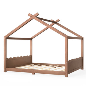 English Elm Queen House Shaped Floor Bed Solid Pine Frame Montessori Kids Bedroom No Box Spring W1580P438812