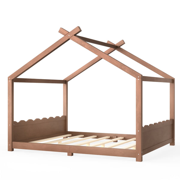 English Elm Queen House Shaped Floor Bed Solid Pine Frame Montessori Kids Bedroom No Box Spring W1580P438812