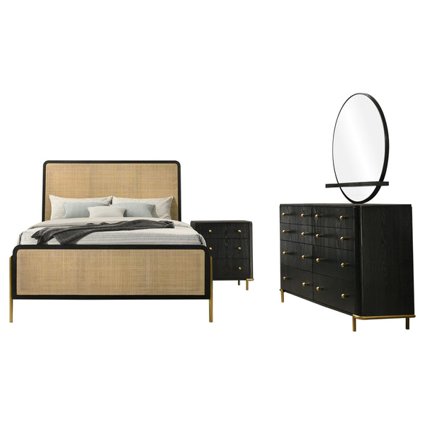 English Elm Anser 4-Piece Queen Bedroom Set – Modern Rattan With Gold Accents, Ample Storage & Elegant Design B062S01253
