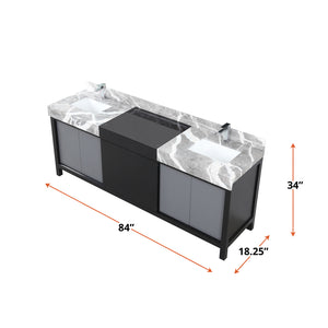 English Elm Black Double Bath Vanity 84" W X 22" D With Castle Grey Marble Top & Chrome Faucet - Modern Storage Solution B2731P261132
