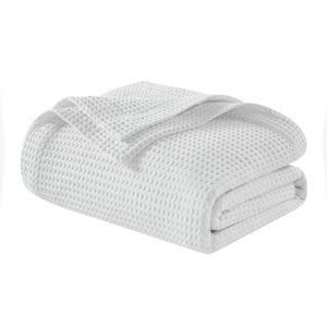 JLA Home Madison Park - Cotton waffle weave blanket — ultra-soft, breathable, OEKO-TEX certified layer for lightweight year-round comfort and durability 90 L x 90 W x 0.25H BR51N-3823