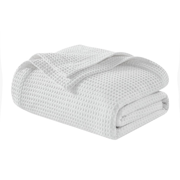 JLA Home Madison Park - Cotton waffle weave blanket — ultra-soft, breathable, OEKO-TEX certified layer for lightweight year-round comfort and durability 90 L x 90 W x 0.25H BR51N-3823