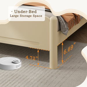 English Elm King Rubberwood Platform Bed with Headboard, 10 Slats, 600lb Support, Beige Finish, No Box Spring Needed W1716S00025