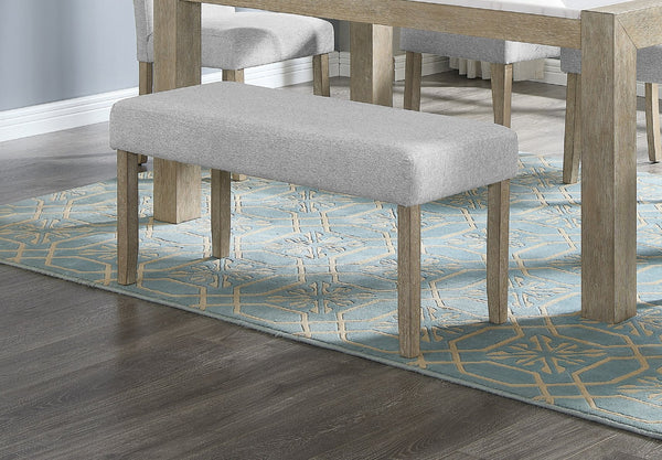 English Elm 1pc Upholstered Dining Bench with Button-Tufted Grey Seat and Black Wood Frame for Stylish Seating B011P198368