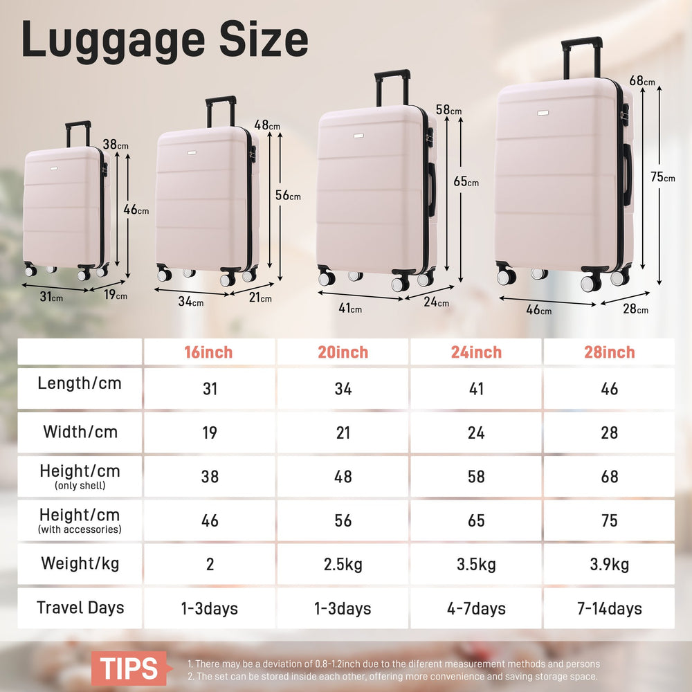 English Elm 6 Piece Hardshell Abs Travel Set with Spinner Wheels Combination Lock and Toiletry Bag Light Pink N732P391314U