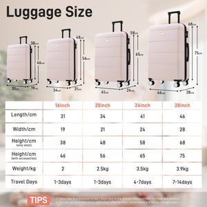 English Elm 6 Piece Hardshell Abs Travel Set with Spinner Wheels Combination Lock and Toiletry Bag Light Pink N732P391314U