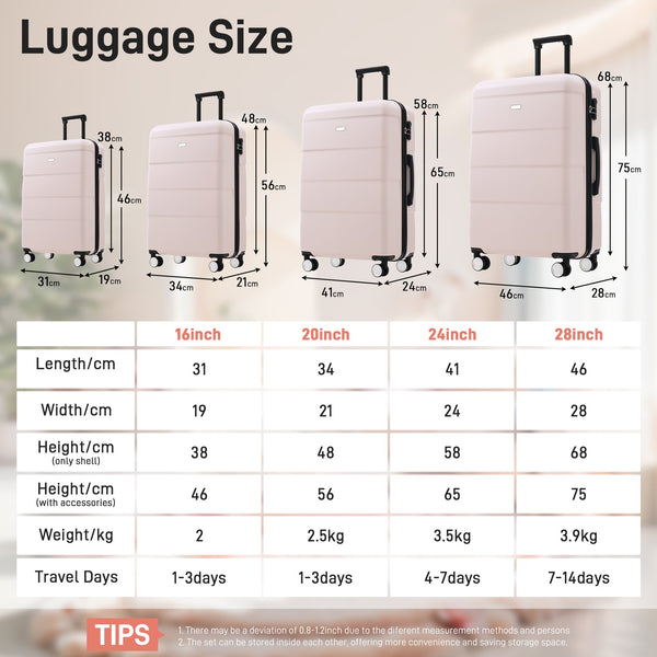 English Elm 6 Piece Hardshell Abs Travel Set with Spinner Wheels Combination Lock and Toiletry Bag Light Pink N732P391314U