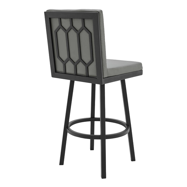 English Elm Alure 30" Swivel Barstool - Modern Black Metal Frame With Gray Faux Leather For Chic Spaces B2736P268549