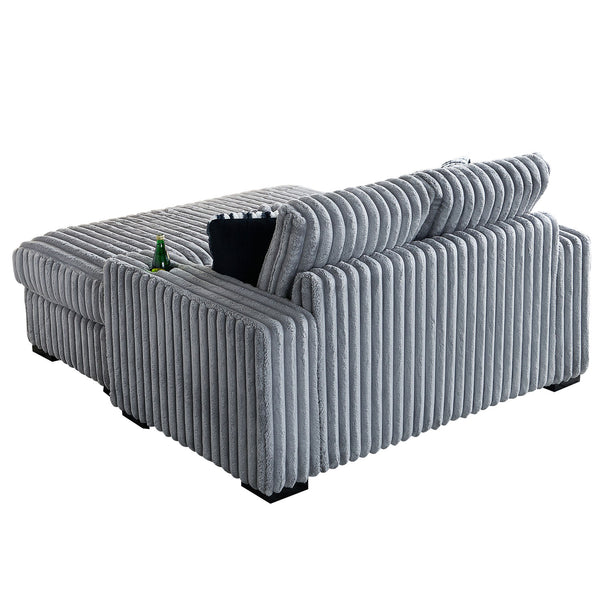 English Elm 61.42Inch Square Arm Loveseat With Ottoman Upholstered Velvet, Bluetooth Speaker, Wireless Charger, USB Ports, Cup Holder, Cozy Channeling Design LIGHT GREY W579S00020