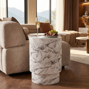 English Elm Handmade Mgo Ribbed Cylinder Side Table Black Concrete Finish Indoor Outdoor Use N772P261960M