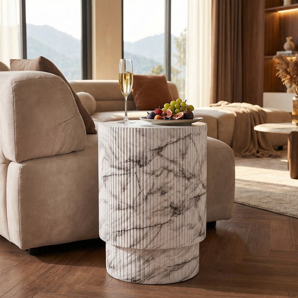 English Elm Handmade Mgo Ribbed Cylinder Side Table Black Concrete Finish Indoor Outdoor Use N772P261960M