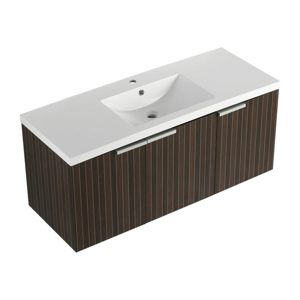 English Elm 48 Inch Silver-Brown Stripe Vanity with Resin Sink, Wall-Mounted 3-Door Storage, Soft-Close Hinges W999P206328
