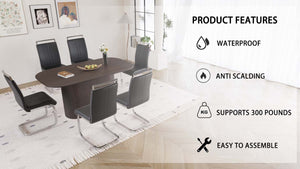 English Elm 63" Mid-Century Modern Brown Mdf Dining Table With 6 Armless Pu Chairs For Stylish Home & Kitchen W2189S00678