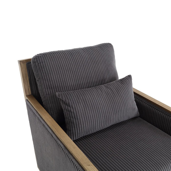 English Elm Corduroy Swivel Barrel Chair with Removable Cushion 360° Metal Base Sturdy Hardwood Frame Cozy Lounge Seat Dark Gray W395P209395