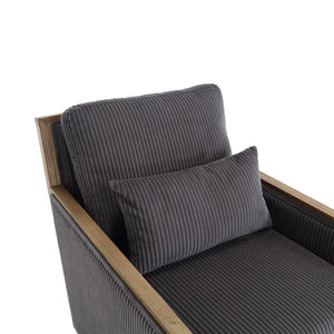 English Elm Corduroy Swivel Barrel Chair with Plush Foam Cushion, 360° Metal Base, Durable Hardwood Frame, Cozy Sitting Experience Dark Gray W395P209395