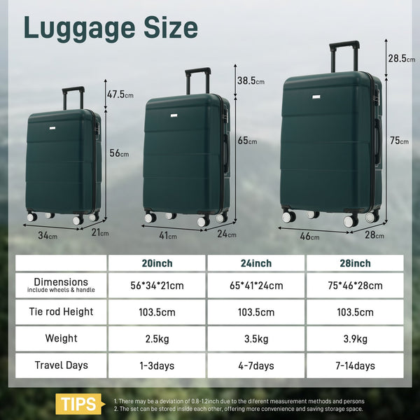 English Elm Hardshell 3 Piece Luggage Set Abs Spinner Suitcase with Tsa Lock Telescoping Handle Dark Green N732P308497M