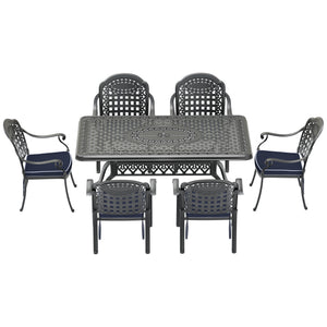 English Elm 7-Piece Cast Aluminum Patio Furniture Set With Blue Cushions - Durable, Stylish, And Weather-Resistant! W1710S00495