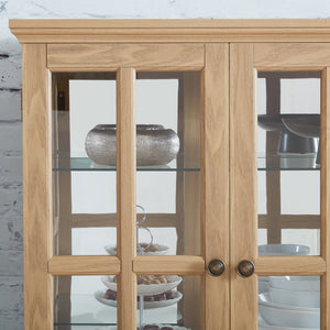 English Elm Curio Clear Glass Display Cabinet with Lattice Doors, Adjustable Shelves, E26 Bulb Included, Vintage Chic Oak W2275P231686