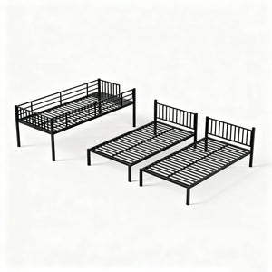 English Elm Triple Bunk Bed Steel Frame Sleeps Three Kids with Noise Reduced Powder Coated Design W3752S00003