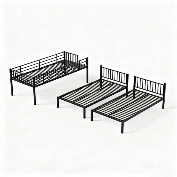 English Elm Triple Bunk Bed Steel Frame Sleeps Three Kids with Noise Reduced Powder Coated Design W3752S00003
