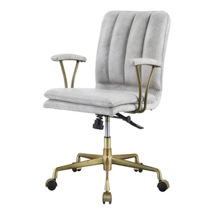 English Elm Vintage Vintage White Top Grain Leather Swivel Office Chair with Chrome Base, Casters & Ergonomic Height Adjustment Elegance B062P186452